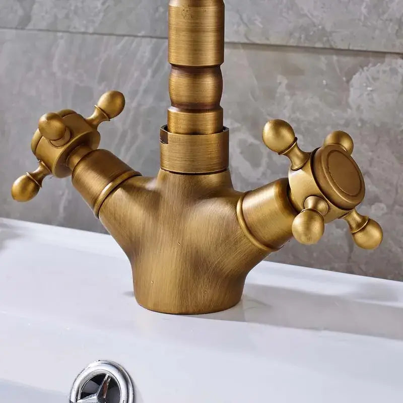 Antique brass dual handle swivel sink faucet for kitchen