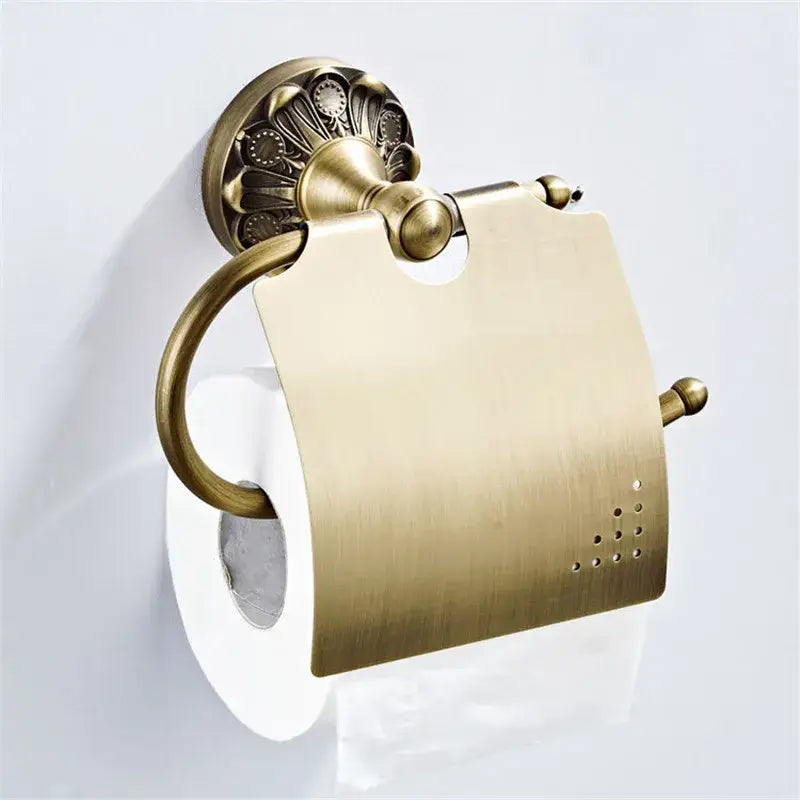Antique brass floral hardware set bathroom double tier towel rack