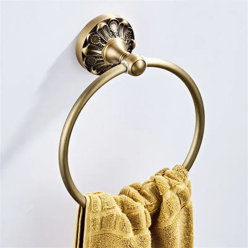 Antique brass floral hardware set bathroom double tier towel rack