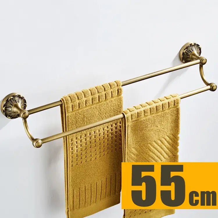 Antique brass floral hardware set bathroom double tier towel rack