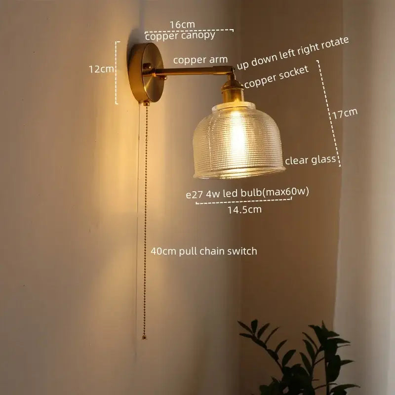 Antique brass flower glass sconce led wall lamp for bedroom