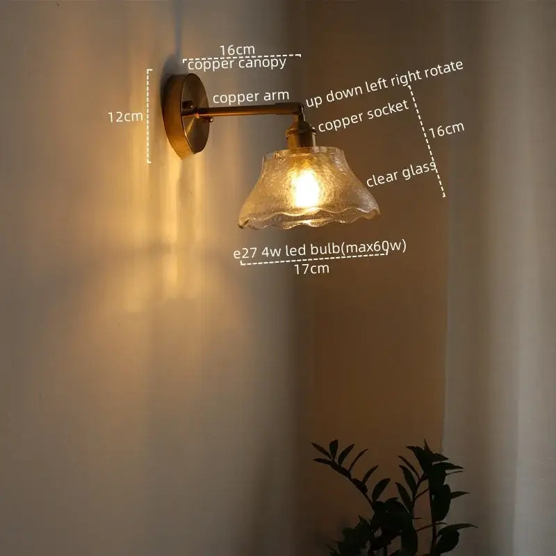 Antique brass flower glass sconce led wall lamp for bedroom