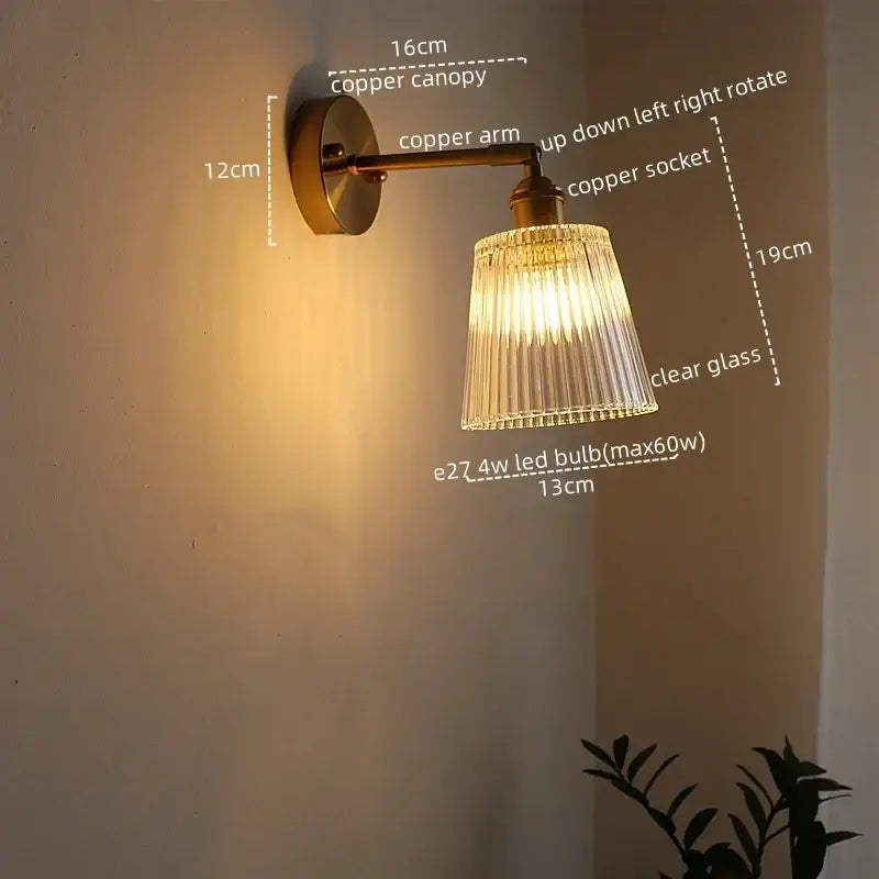 Antique brass flower glass sconce led wall lamp for bedroom