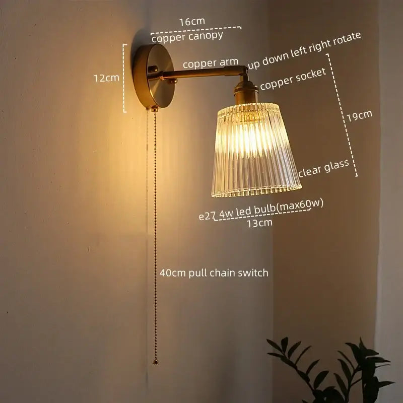 Antique brass flower glass sconce led wall lamp for bedroom