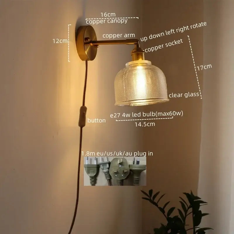 Antique brass flower glass sconce led wall lamp for bedroom