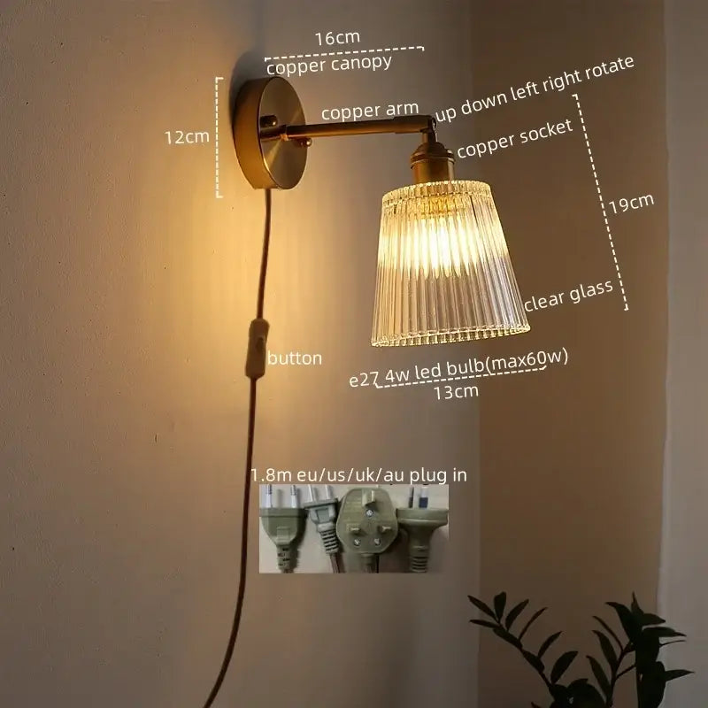Antique brass flower glass sconce led wall lamp for bedroom