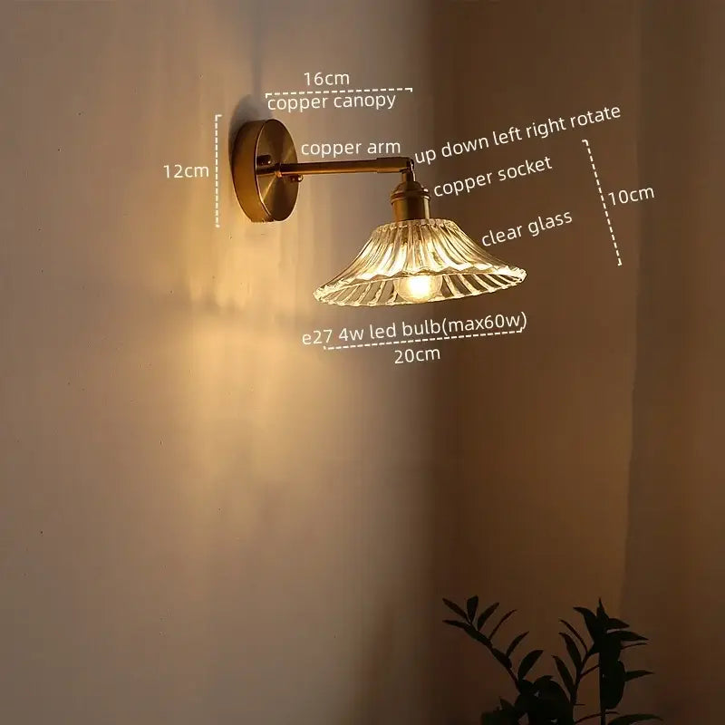 Antique brass flower glass sconce led wall lamp for bedroom