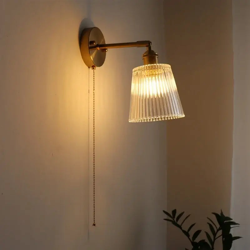Antique brass flower glass sconce led wall lamp for bedroom