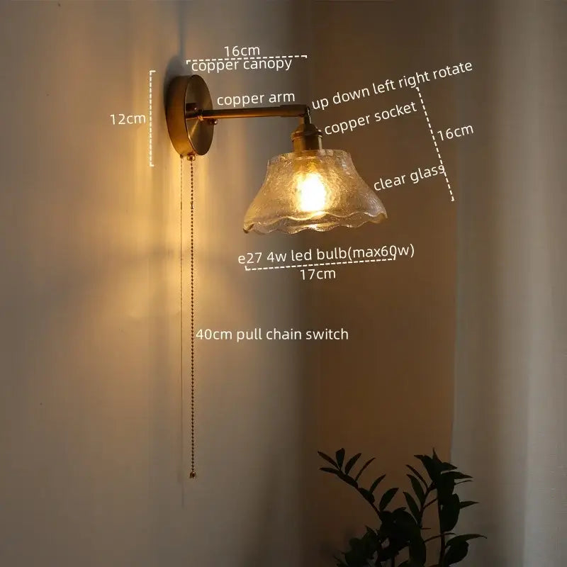 Antique brass flower glass sconce led wall lamp for bedroom