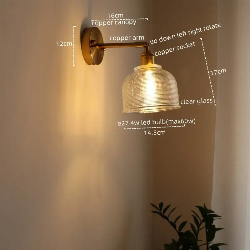 Antique brass flower glass sconce led wall lamp for bedroom