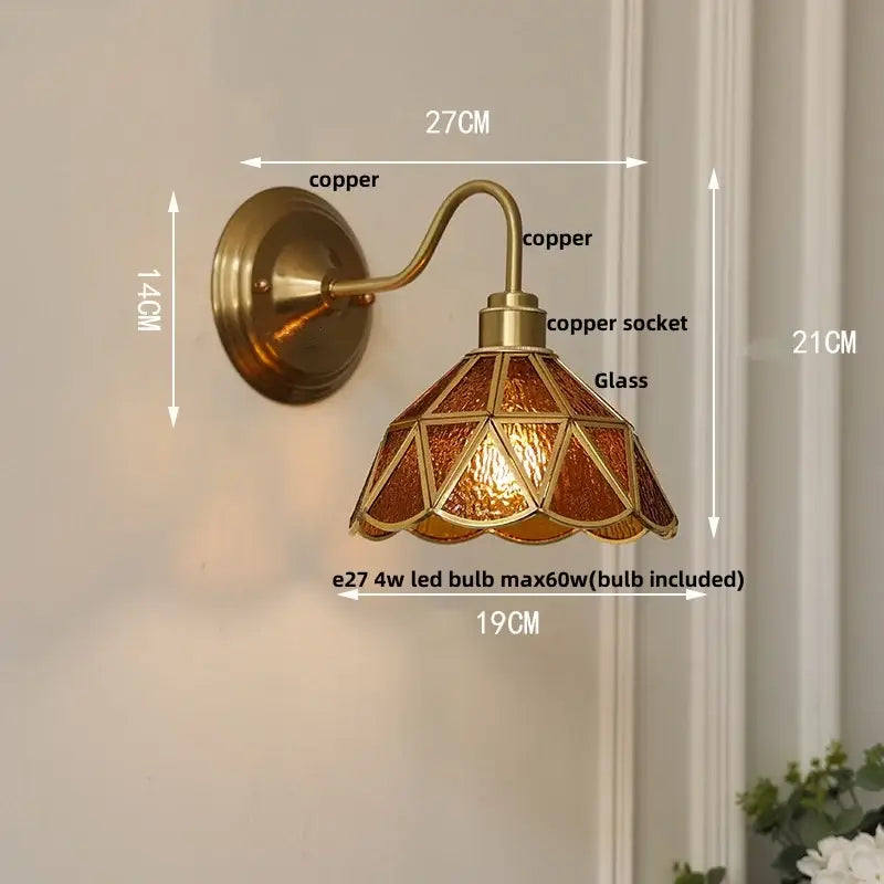 Antique brass glass clover wall sconce dining room light fixture