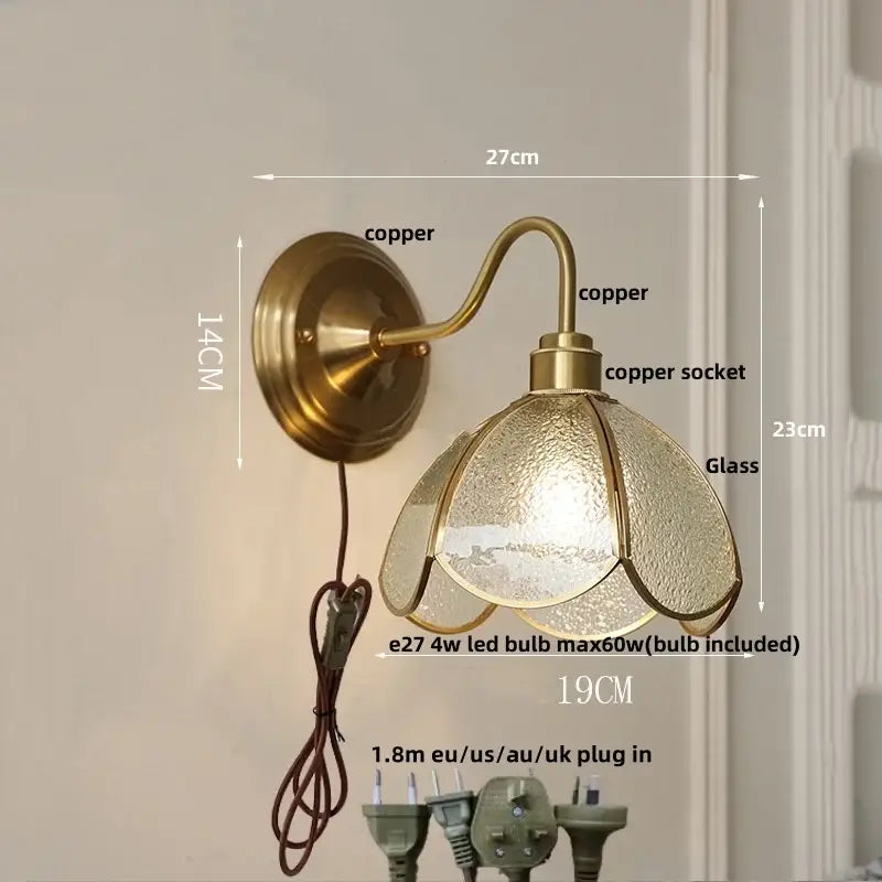 Antique brass glass clover wall sconce dining room light fixture