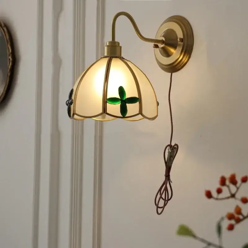 Antique brass glass clover wall sconce dining room light fixture