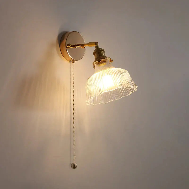 Antique brass glass rotate copper wall sconce bedroom pull chain light