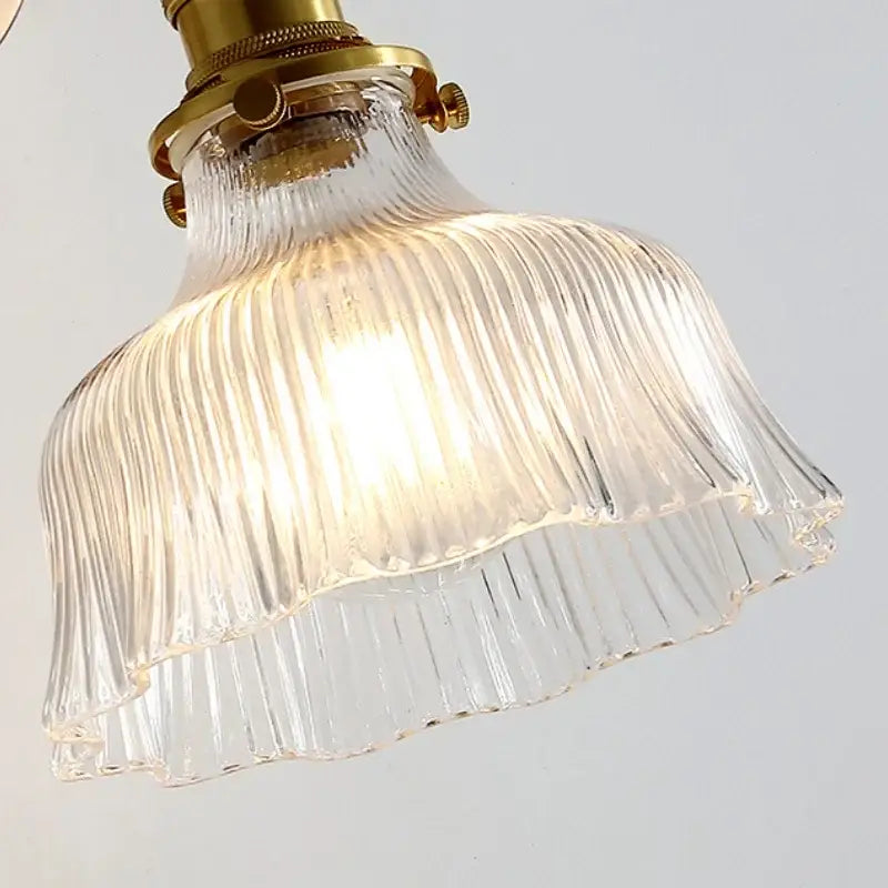 Antique brass glass rotate copper wall sconce bedroom pull chain light