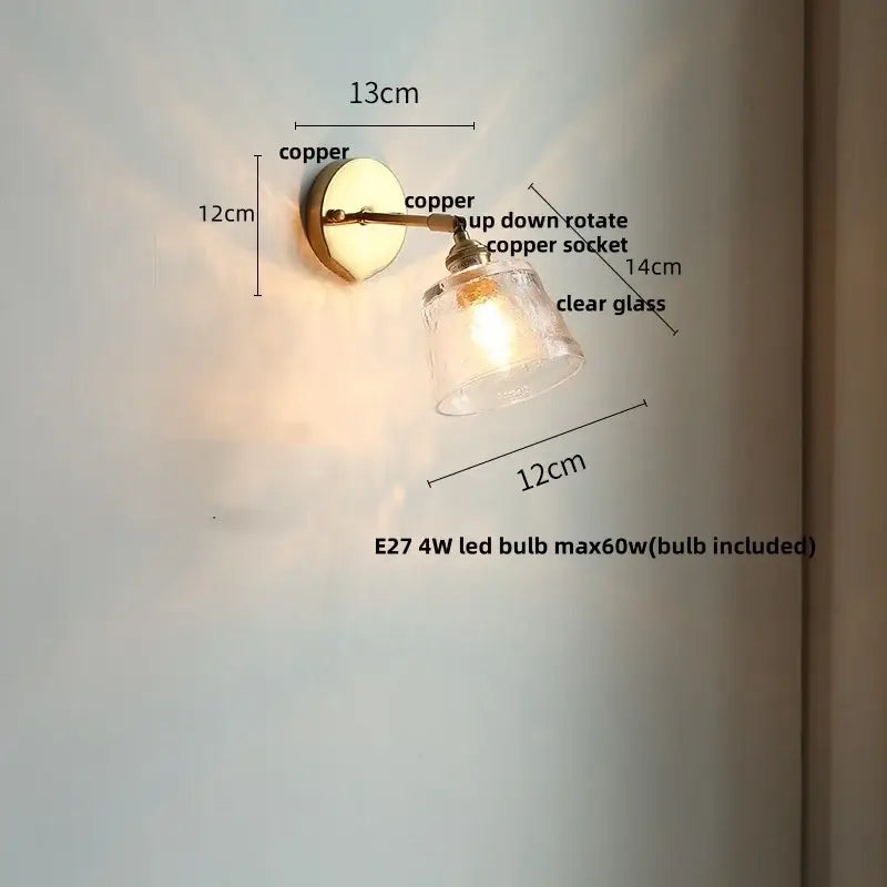Antique brass glass rotate copper wall sconce bedroom pull chain light