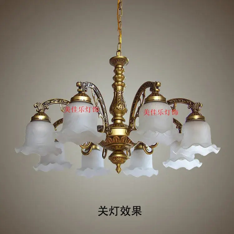 Antique brass glass shade ceiling chandelier for dining room