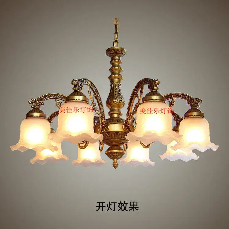 Antique brass glass shade ceiling chandelier for dining room