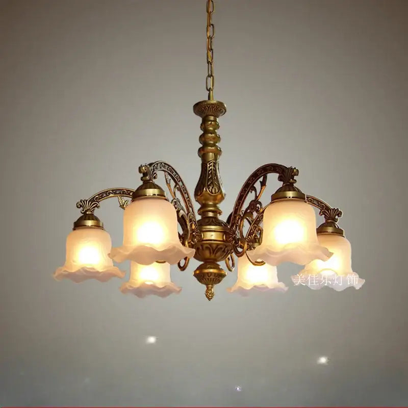 Antique brass glass shade ceiling chandelier for dining room