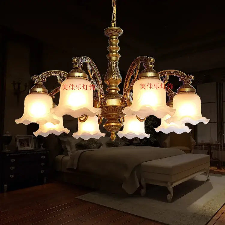 Antique brass glass shade ceiling chandelier for dining room