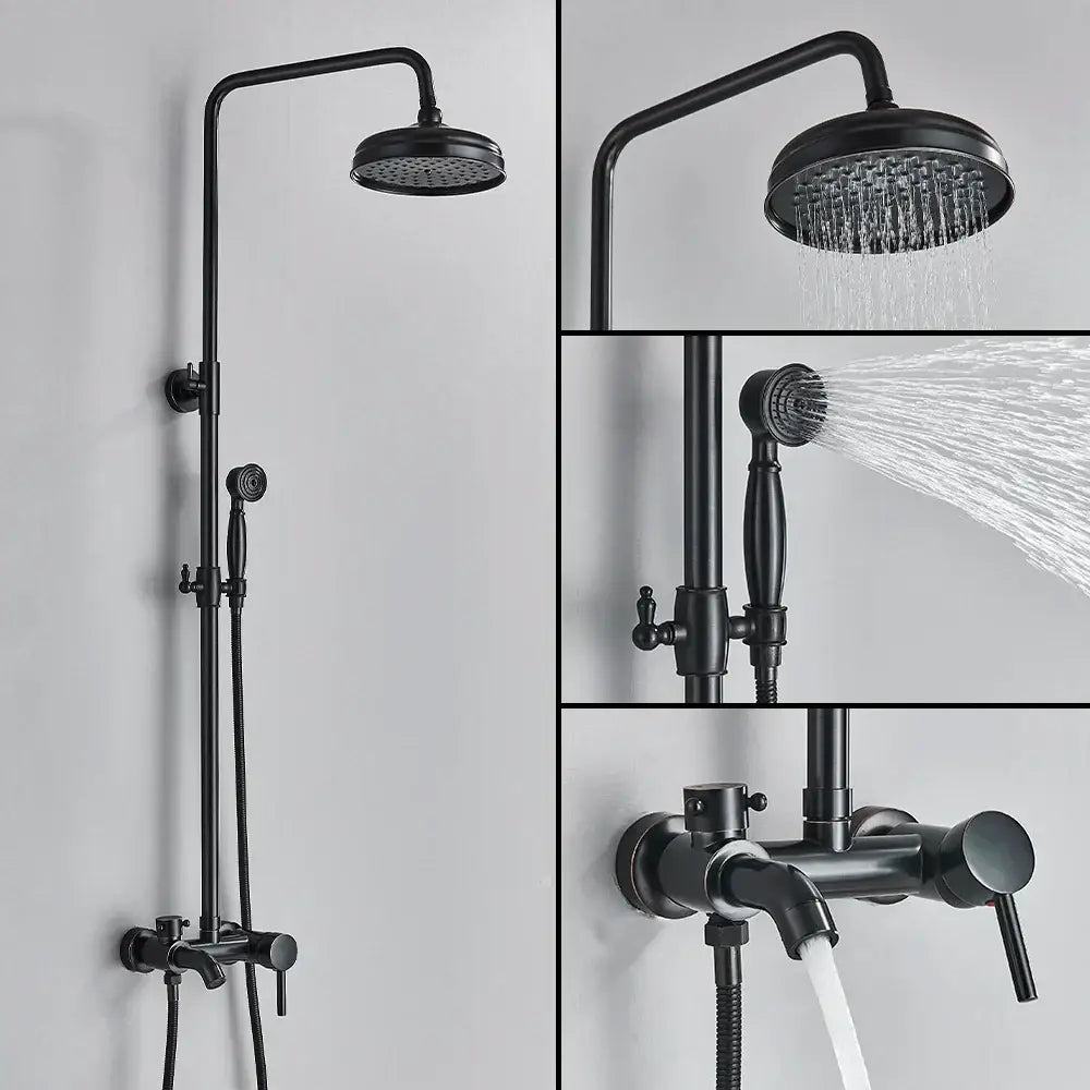 Antique brass handheld rainfall shower system bathroom mixer