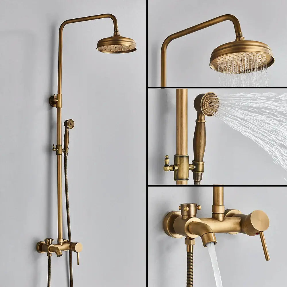 Antique brass handheld rainfall shower system bathroom mixer