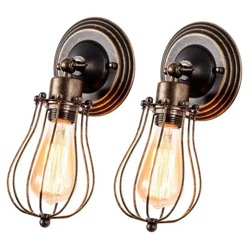 Antique brass industrial wall lamp bedroom wire cage sconce