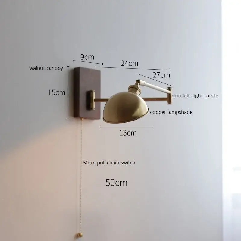 Antique brass industrial wall light with clear glass for bedroom
