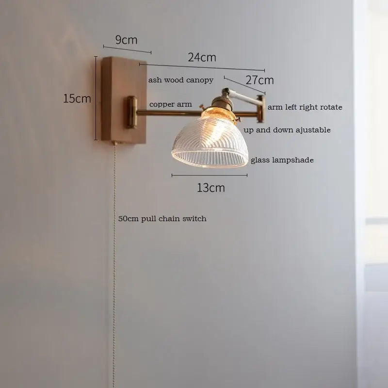 Antique brass industrial wall light with clear glass for bedroom