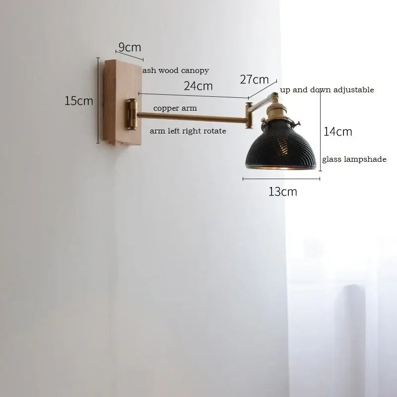 Antique brass industrial wall light with clear glass for bedroom