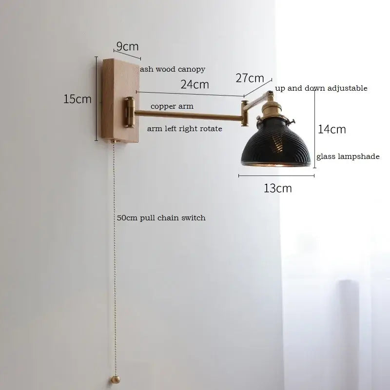 Antique brass industrial wall light with clear glass for bedroom
