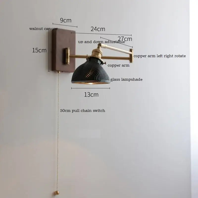 Antique brass industrial wall light with clear glass for bedroom