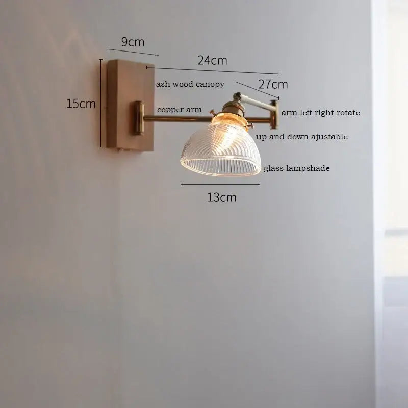 Antique brass industrial wall light with clear glass for bedroom