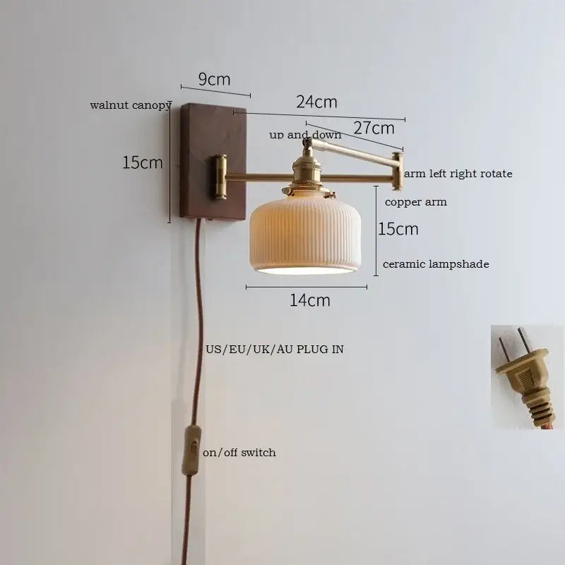 Antique brass industrial wall light with clear glass for bedroom