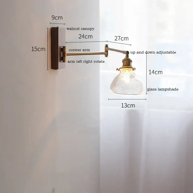 Antique brass industrial wall light with clear glass for bedroom