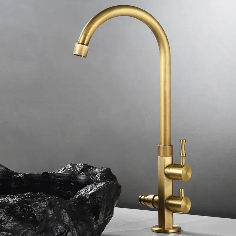 Antique brass outdoor faucet with dual control knobs for kitchens
