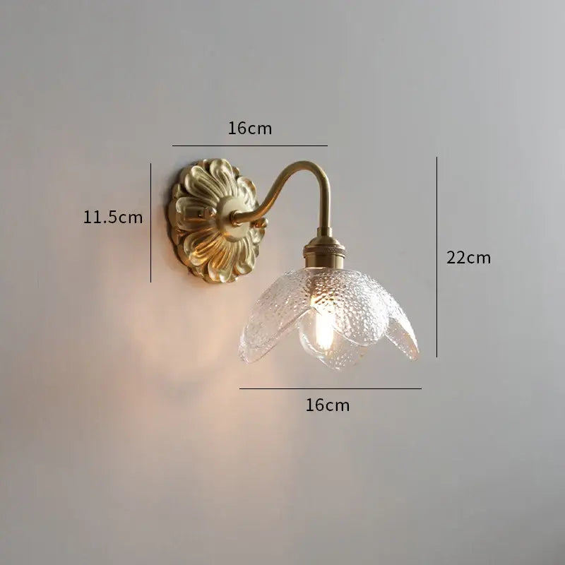 Antique brass pink rose frosted glass wall lamp bedroom sconce