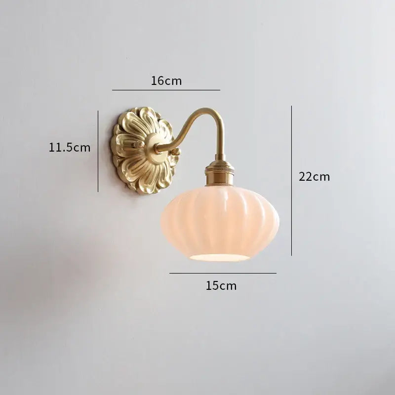 Antique brass pink rose frosted glass wall lamp bedroom sconce