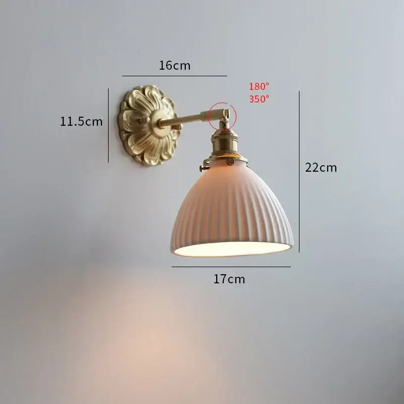 Antique brass pink rose frosted glass wall lamp bedroom sconce