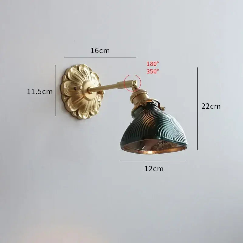 Antique brass pink rose frosted glass wall lamp bedroom sconce