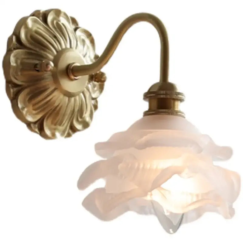 Antique brass pink rose frosted glass wall lamp bedroom sconce