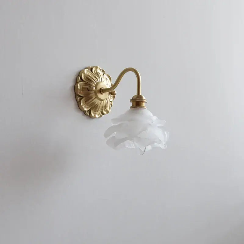 Antique brass pink rose frosted glass wall lamp bedroom sconce
