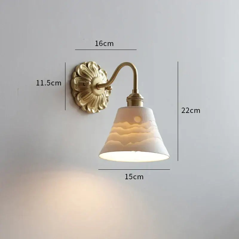 Antique brass pink rose frosted glass wall lamp bedroom sconce