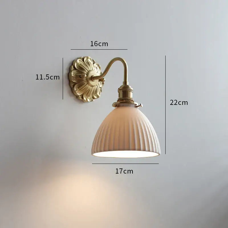 Antique brass pink rose frosted glass wall lamp bedroom sconce