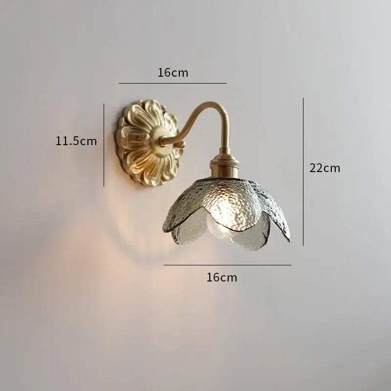 Antique brass pink rose frosted glass wall lamp bedroom sconce