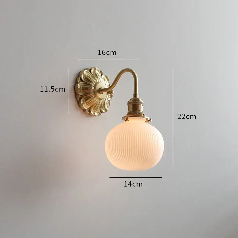 Antique brass pink rose frosted glass wall lamp bedroom sconce