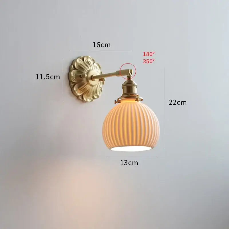 Antique brass pink rose frosted glass wall lamp bedroom sconce