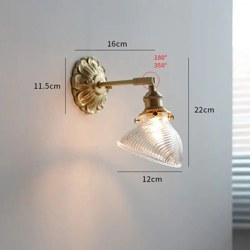 Antique brass pink rose frosted glass wall lamp bedroom sconce