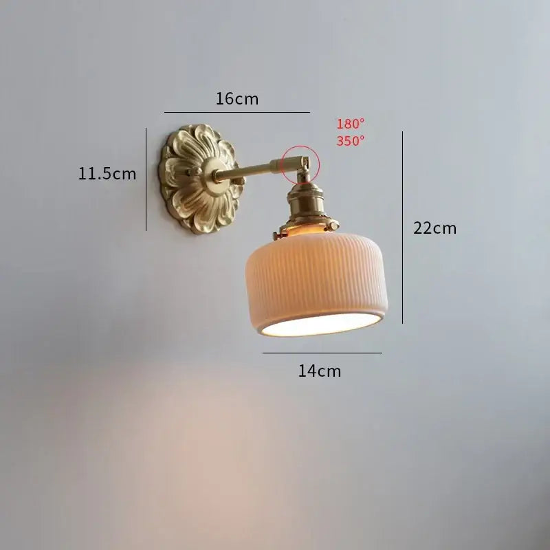 Antique brass pink rose frosted glass wall lamp bedroom sconce