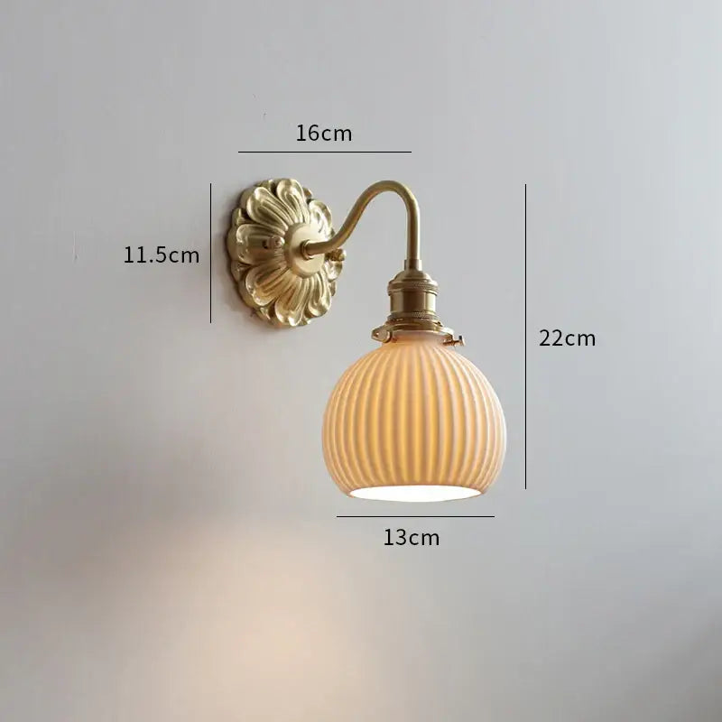 Antique brass pink rose frosted glass wall lamp bedroom sconce